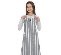 Encasa XO Adjustable Kitchen Cotton Apron With Pockets & Towel Holder Of Size 68x85 cm (Roma Grey Stripes) for Men & Women Chefs For Cooking & Baking in Home, Restaurants & Barbeque