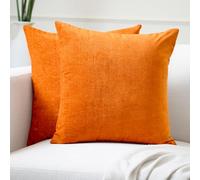 Encasa XO Chenille Cushion Covers Set of 2 | Orange - (18"x18") (45x45 cm) | Decorative Accent Square Throw Pillow Cases For Couch, Home Decor, Sofa