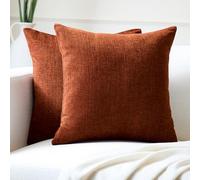 Encasa XO Chenille Cushion Covers Set of 2 | Rust Orange - (24"x24") (60x60 cm) | Decorative Accent Square Throw Pillow Cases For Couch, Home Decor, Sofa