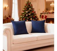 Encasa XO Christmas Cotton Throw Pillow Covers Set of 2 I 20x20 in (50x50 cm) - Scotch Blue I No Insert I Plain Square Pillowcases I Machine Washable | Indoor Use Only