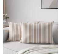 Encasa XO Christmas Cushion Covers 2 pcs set (30x50 cm) - Franca Beige Stripes - Decorative Large Rectangle Colourful Washable Eco - Cotton, Throw Pillow Cases for Living Room, Sofa, Bedroom