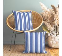 Encasa XO Christmas Cushion Covers 2 pcs set (40x40 cm) - Franca Blue Stripes - Decorative Large Square Colourful Washable Eco - Cotton, Throw Pillow Cases for Living Room, Sofa, Bedroom