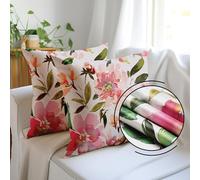 Encasa XO Christmas Decorative Throw Pillow Covers 16x16 in - Polyester Floral Digital Print F1 Spring | No Inserts | Square Cushion Cases for Sofa, Chair, Bed, Office & Home Pack of 2