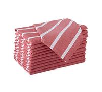 Encasa XO Cotton Cloth Napkins Set of 12, 17"x17" | Washable & Reusable Dinner Napkins White & Roma Red Stripes Table Napkins for Farmhouse, Wedding, Holiday, Party & Everyday Dining