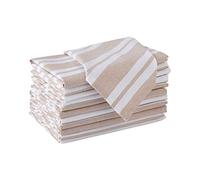 Encasa XO Cotton Cloth Napkins Set of 12, 43x43 cm | Washable & Reusable Dinner Napkins White & Franca Beige Stripes Table Napkins For Dining Table Fall Decoration, Holiday & Christmas Festivals