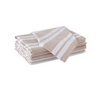 Encasa XO Cotton Cloth Napkins Set of 6, 20"x20" | Washable & Reusable Dinner Napkins White & Franca Beige Stripes Table Napkins for Farmhouse, Wedding, Holiday, Party & Everyday Dining