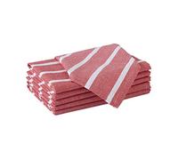 Encasa XO Cotton Cloth Napkins Set of 6, 20"x20" | Washable & Reusable Dinner Napkins White & Roma Red Stripes Table Napkins for Farmhouse, Wedding, Holiday, Party & Everyday Dining