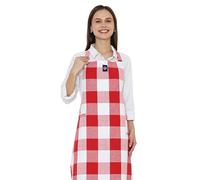 Encasa XO Cotton Cooking kitchen Apron for Women and Men chef apron With adjustable neckstrap, Pocket & Towel Holder for Easy cooking, Baking, BBQ, Gardening - (Buffalo Red Checks), 68x85 cm