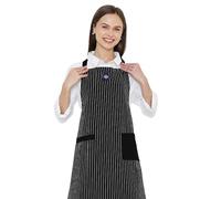 Encasa XO Cotton Cooking kitchen Apron for Women and Men chef apron With adjustable neckstrap, Pocket & Towel Holder for Easy cooking, Baking, BBQ, Gardening - (Butcher Stripes Black), 68x85 cm