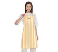 Encasa XO Cotton Cooking kitchen Apron for Women and Men chef apron With adjustable neckstrap, Pocket & Towel Holder for Easy cooking, Baking, BBQ, Gardening - (Franca Yellow Stripes), 68x85 cm