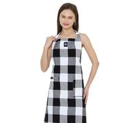 Encasa XO Cotton Cooking kitchen Apron for Women and Men chef apron With adjustable neckstrap, Pocket & Towel Holder for Easy cooking, Baking, BBQ, Gardening - (Buffalo Black Checks), 68x85 cm