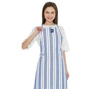 Encasa XO Cotton Cooking kitchen Apron for Women and Men chef apron With adjustable neckstrap, Pocket & Towel Holder for Easy cooking, Baking, BBQ, Gardening - (Franca Blue Stripes), 68x85 cm