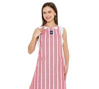 Encasa XO Cotton Cooking kitchen Apron for Women and Men chef apron With adjustable neckstrap, Pocket & Towel Holder for Easy cooking, Baking, BBQ, Gardening - (Roma Red Stripes), 68x85 cm