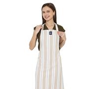 Encasa XO Cotton Cooking kitchen Apron for Women and Men chef apron With adjustable neckstrap, Pocket & Towel Holder for Easy cooking, Baking, BBQ, Gardening - (Franca Beige Stripes), 68x85 cm