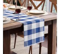 Encasa XO Cotton Dining Table Runner | Buffalo Blue Checks | Size 32x150 cm - For Dining Table Fall Decoration, Holiday & Christmas Festivals - Machine Washable