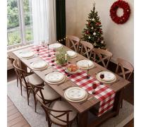 Encasa XO Cotton Dining Table Runner | Buffalo Red Checks | Size 32x150 cm - For Dining Table Fall Decoration, Holiday & Christmas Festivals - Machine Washable