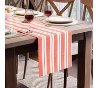 Encasa XO Cotton Dining Table Runner, Checks & Stripes 32x150 cm Orange | Heavy 200 GSM Woven Fabric | Reusable & Machine Washable | Colorfast & Non-Fade | Fits 4 seater