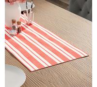 Encasa XO Cotton Dining Table Runner, Checks & Stripes 32x91 cm Orange | Heavy 200 GSM Woven Fabric | Reusable & Machine Washable | Colorfast & Non-Fade | Fits 2 seater