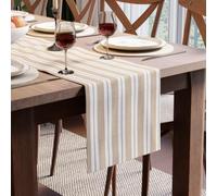 Encasa XO Cotton Dining Table Runner | Franca Beige Stripes | Size 32x150 cm - For Dining Table Fall Decoration, Holiday & Christmas Festivals - Machine Washable