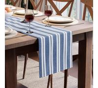 Encasa XO Cotton Dining Table Runner | Franca Blue Stripes | Size 32x230 cm - For Dining Table Fall Decoration, Holiday & Christmas Festivals - Machine Washable