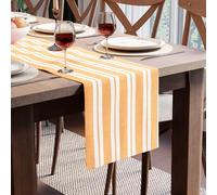 Encasa XO Cotton Dining Table Runner | Franca Yellow Stripes | Size 13x94 in - Machine Washable & Durable