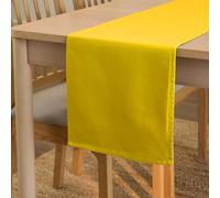 Encasa XO Cotton Table Runner, Dining Kitchen Cloth 32x183 cm Yellow | 100% Canvas Fabric | Durable & Mercerized | Machine Washable | Protective Centerpiece Base