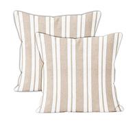 Encasa XO Cushion Covers 2 pcs set (30x50 cm) - Franca Beige Stripes - Decorative Large Rectangle Colourful Washable Eco - Cotton, Throw Pillow Cases for Living Room, Sofa, Bedroom, Home & Hotel