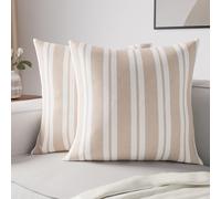 Encasa XO Cushion Covers 2 pcs set (40x40 cm) - Franca Beige Stripes - Decorative Large Square Colourful Washable Eco - Cotton, Throw Pillow Cases for Living Room, Sofa, Bedroom, Home & Hotel