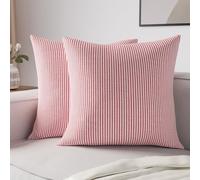 Encasa XO Cushion Covers 2 pcs set (40x40 cm) - Ticking Red - Decorative Large Square Colourful Washable Eco - Cotton, Throw Pillow Cases for Living Room, Sofa, Bedroom, Home & Hotel