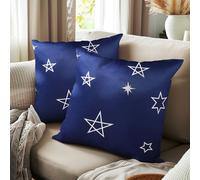 Encasa XO Cushion Covers (40x40 cm, 2pc set) I Star Navy I Silver Foil Print on Heavy Soft Satin I Machine Washable I Many sizes & colors