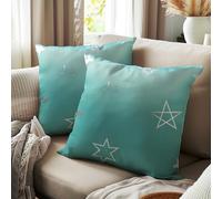 Encasa XO Cushion Covers (40x40 cm, 2pc set) I Star Teal I Silver Foil Print on Heavy Soft Satin I Machine Washable I Many sizes & colors