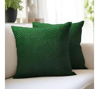 Encasa XO Cushion Covers 40x40 cm Set of 2 | Solid Color Quilted Velvet Sofa Cushion Covers | only Covers No Insert | Both Side Quilted Fabric | Forest Green | Decorative Pillow Covers For Home