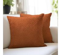 Encasa XO Cushion Covers 40x40 cm Set of 2 | Solid Color Quilted Velvet Sofa Cushion Covers | only Covers No Insert | Both Side Quilted Fabric | Orange | Decorative Pillow Covers For Home