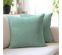 Encasa XO Cushion Covers 45x45 cm Set of 2 | Solid Color Quilted Velvet Sofa Cushion Covers | only Covers No Insert | Both Side Quilted Fabric | Teal | Decorative Pillow Covers For Home