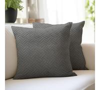 Encasa XO Cushion Covers 60x60 cm Set of 2 | Solid Color Quilted Velvet Sofa Cushion Covers | only Covers No Insert | Both Side Quilted Fabric | Dark Grey | Decorative Pillow Covers For Home