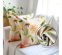Encasa XO Decorative Throw Pillow Covers 16x16 in - Polyester Floral Digital Print F1 Sunshine | No Inserts | Square Cushion Cases for Sofa, Chair, Bed, Office & Home Pack of 2