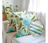 Encasa XO Decorative Throw Pillow Covers 20x20 in - Polyester Floral Digital Print F1 Aqua | No Inserts | Square Cushion Cases for Sofa, Chair, Bed, Office & Home Pack of 2