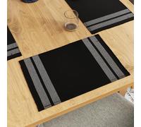 Encasa XO Dining Placemat Set of 6 | Solid Ladder Black Color | Fine Ribbed Cotton Table mat | Size 46x32 cm |For Dining Table Fall Decoration, Holiday & Christmas Festivals - Machine Washable