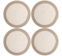 Encasa XO Dining Placemats Set of 4 | Cotton Round Table Mat - 32 cm Diameter | Off White & Beige | Handmade Rib Style Chargers for Diner Plates