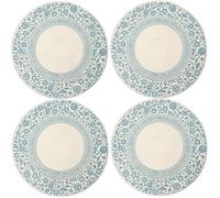 Encasa XO Dining Placemats Set of 4 | Cotton Round Table Mat - 32 cm Diameter | Printed Light Blue | Handmade Rib Style Chargers for Diner Plates