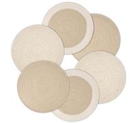 Encasa XO Dining Placemats Set of 6 | Cotton Round Table Mat - 32 cm Diameter | Beige Mix Combo | Handmade Rib Style Chargers for Diner Plates