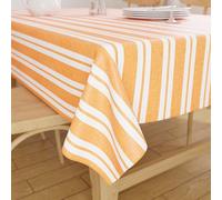 Encasa XO Dining Table Cover | 56"x94" Recycled Cotton Tablecloth | Franca Yellow Stripes Design Table Cloth For Decoration - Machine Washable.