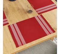 Encasa XO Dining Table Mat Set of 6 | Ladder Red Color | Fine Ribbed Cotton Placemat | Size 46x32 cm | Machine Washable