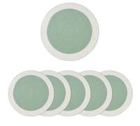 Encasa XO Dining Table Mats Set of 6 | Cotton Round Placemat - 35 cm Diameter | Sage & Off White | Handmade Rib Style Chargers For Dinner Plates