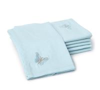 Encasa XO Dining Table Napkins Set of 6 | Cotton Cloth Napkin 17x17 in | Ice Blue Butterfly Embroidery Design