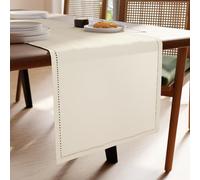 Encasa XO Dining Table Runner 13x91 in | Pure Cotton Hemstitched Design | Natural - Machine Washable