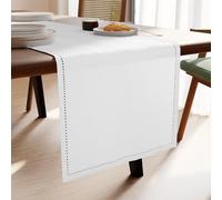 Encasa XO Dining Table Runner 16x72 in | Pure Cotton Hemstitched Design | White - Machine Washable