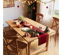 Encasa XO Dining Table Runner 32x137 cm | Yarn Dyed Fine Ribbed Cotton | Ladder Red | For Dining Table Fall Decoration, Holiday & Christmas Festivals - Machine Washable