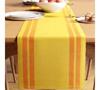 Encasa XO Dining Table Runner 32x150 cm | Yarn Dyed Fine Ribbed Cotton | Ladder Lemon | For Dining Table Fall Decoration, Holiday & Christmas Festivals - Machine Washable