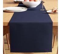 Encasa XO Dining Table Runner 32x150 cm | Yarn Dyed Fine Ribbed Cotton | Solid Navy Blue | Machine Washable